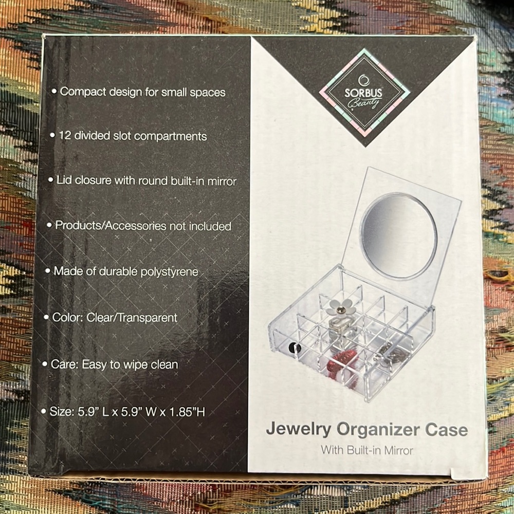 NIB Sorbus Beauty Jewelry Organizer Case with Built In Mirror